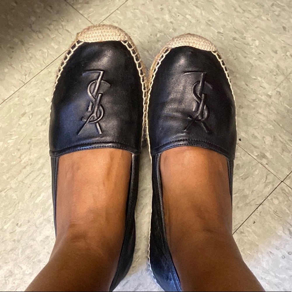Black leather YSL espadrilles